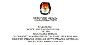KPU Balangan Tetapkan Hasil Seleksi Tertulis Calon Anggota Panitia Pemilihan Suara (PPS) Untuk Pilkada 2024