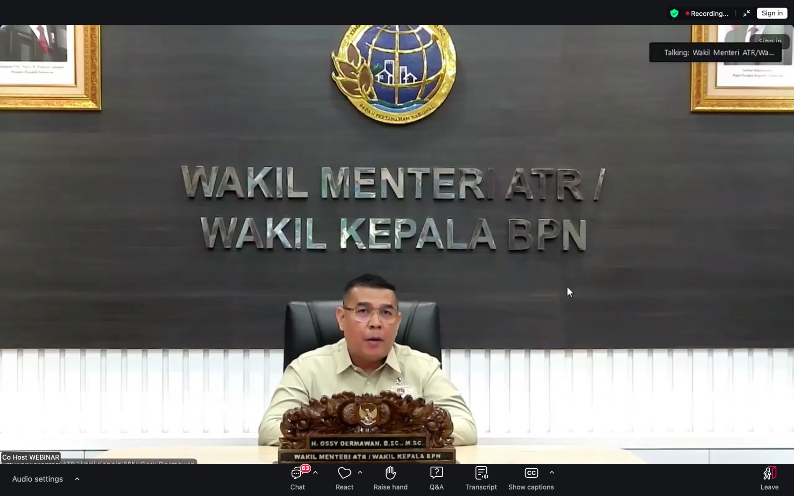 Wamen Ossy saat webinar MAPPI.