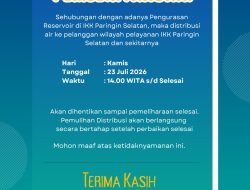 PT Air Minum Sanggam Hentikan Distribusi Air IKK Paringin Selatan Sementara