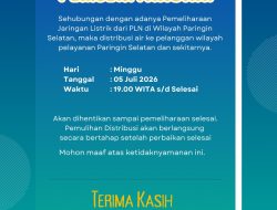 PT Air Minum Sanggam Umumkan Hentikan Distribusi Air Sementara Malam Ini