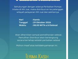 Perbaikan Pompa Intake, Distribusi Air di IKK Juai Dihentikan Sementara